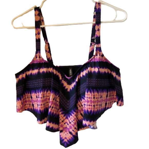 torrid Other - Torrid Pink Purple Tie Dye Wireless V Flounce Swim Bikini Top size 1x 14-16